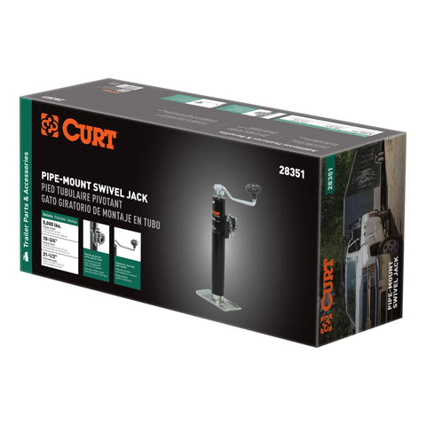 CURT 28351 Pipe-Mount Swivel Jack with Top Handle (5,000 lbs, 10 Travel, Packaged)