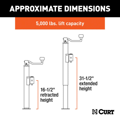 CURT 28356 Pipe-Mount Swivel Jack with Top Handle (5,000 lbs, 15 Travel)