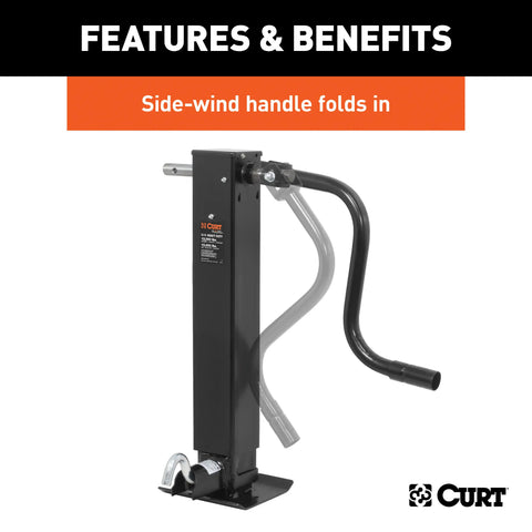CURT 28512 Direct-Weld Square Jack with Side Handle (12,000 lbs, 12-1/2 Travel)