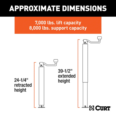CURT 28570 - Direct-Weld Square Jack with Top Handle (8000 lbs 15in. Travel)