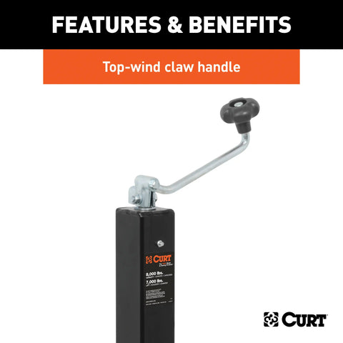 CURT 28570 - Direct-Weld Square Jack with Top Handle (8000 lbs 15in. Travel)