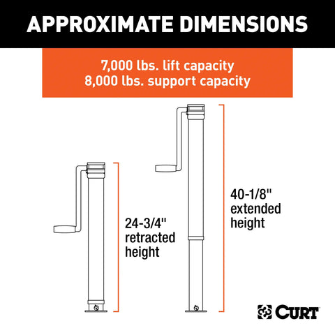 CURT 28575 Direct-Weld Square Jack with Side Handle (8,000 lbs, 15 Travel)