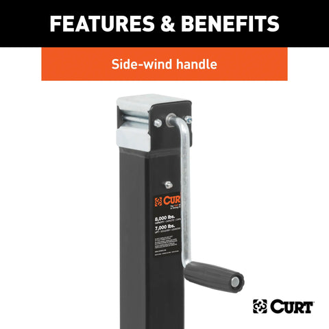 CURT 28575 Direct-Weld Square Jack with Side Handle (8,000 lbs, 15 Travel)