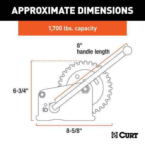 CURT 29427 Hand Crank Winch (1,700 lbs, 8 Handle)
