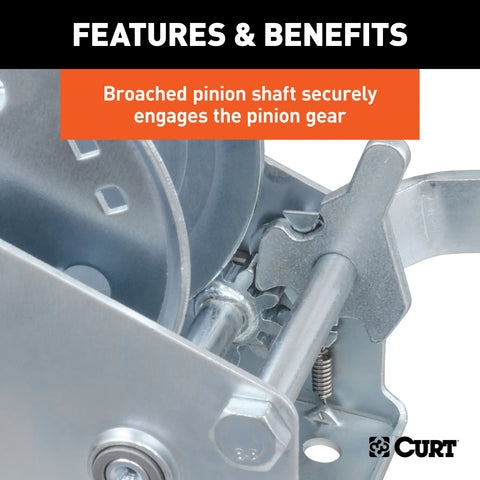 CURT 29435 Hand Crank Winch with 20' Strap (1,400 lbs, 7-1/2 Handle)