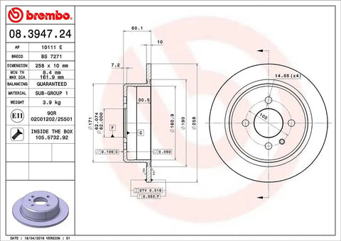 BREMBO 08394724C02 DISC BRAKE ROTOR