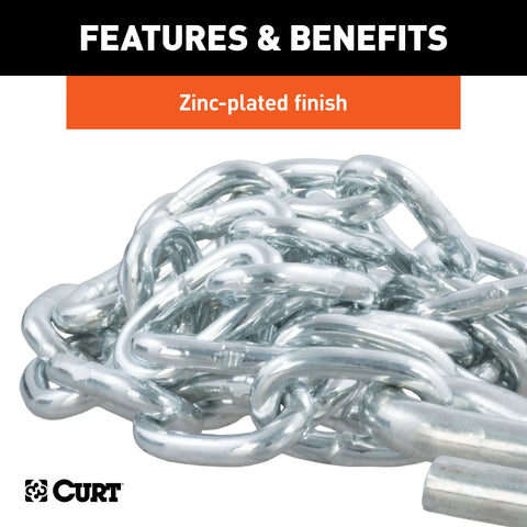 CURT 80011 - 48in. Safety Chain with 2 S-Hooks (2000 lbs Clear Zinc Packaged)