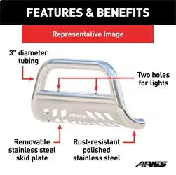 ARIES 35-4015 - 3 Polished Stainless Bull Bar, Select Chevrolet Colorado, GMC Canyon