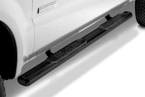 TrailFX A7031B - 5 Inch Oval Straight Powder Coated Black Steel Rocker Panel Mount Crew Cab Pickup