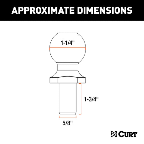 CURT 40010 Replacement 1-1/4 Sway Control Ball (5/8 x 1-3/4 Shank, Packaged)