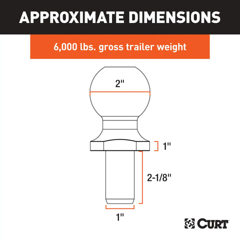 CURT 40033 2 Trailer Ball (1 x 2-1/8 Shank, 1 Rise, 6,000 lbs., Chrome)