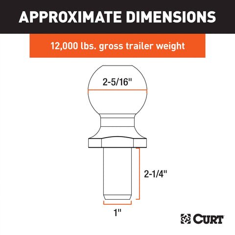 CURT 40042 2-5/16 Trailer Ball (1 x 2-1/4 Shank, 12,000 lbs., Raw Steel)