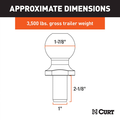 CURT 40051 1-7/8 Trailer Ball (1 x 2-1/8 Shank, 3,500 lbs., Stainless)