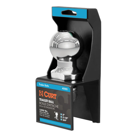 CURT 40065 2 Trailer Ball (3/4 x 2-1/8 Shank, 3,500 lbs., Chrome, Packaged)