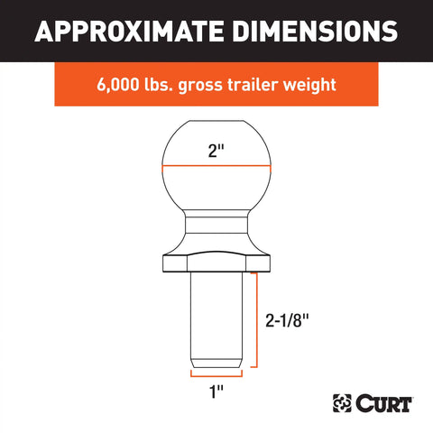 CURT 40066 2 Trailer Ball (1 x 2-1/8 Shank, 6,000 lbs., Chrome, Packaged)