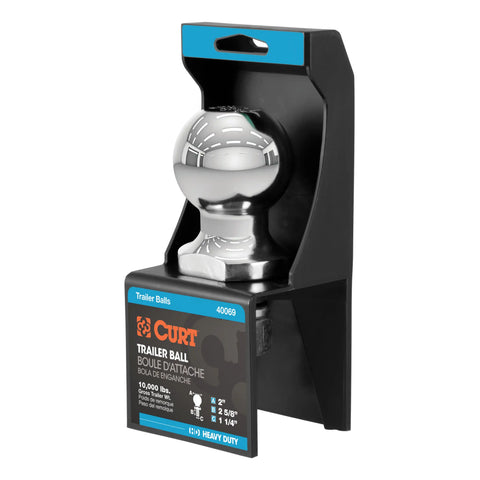 CURT 40069 2 Trailer Ball (1-1/4 x 2-5/8 Shank, 10,000 lbs., Chrome, Packaged)