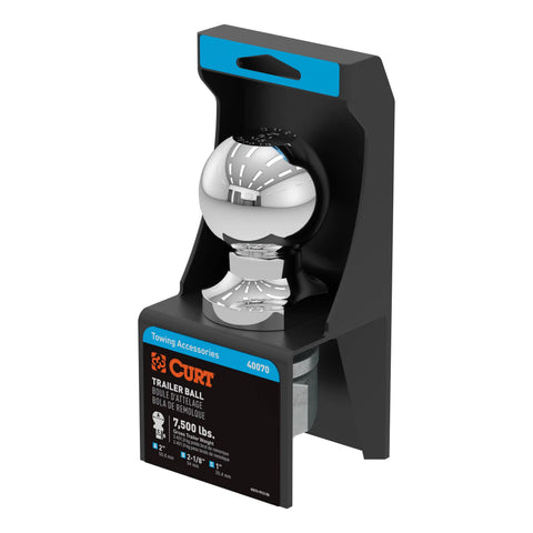 CURT 40070 2 Trailer Ball (1 x 2-1/8 Shank, 7,500 lbs., Chrome, Packaged)
