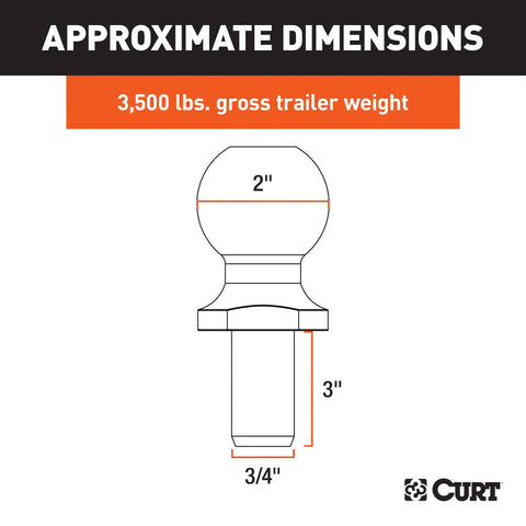 CURT 40073 2 Trailer Ball (3/4 x 3 Shank, 3,500 lbs., Chrome, Packaged)