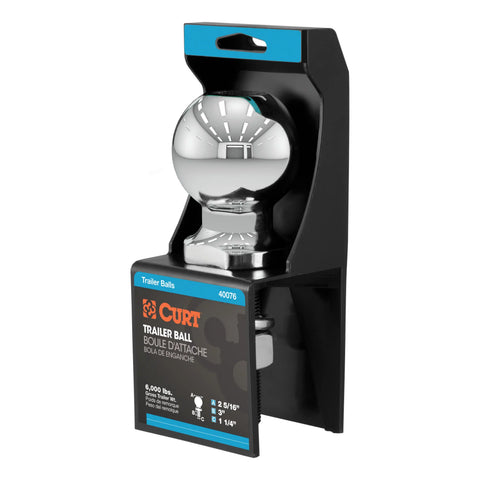 CURT 40076 - 2-5/16in. Trailer Ball (1-1/4in. x 3in. Shank 6000 lbs. Chrome Packaged)