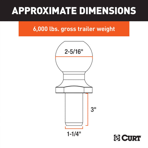 CURT 40076 - 2-5/16in. Trailer Ball (1-1/4in. x 3in. Shank 6000 lbs. Chrome Packaged)