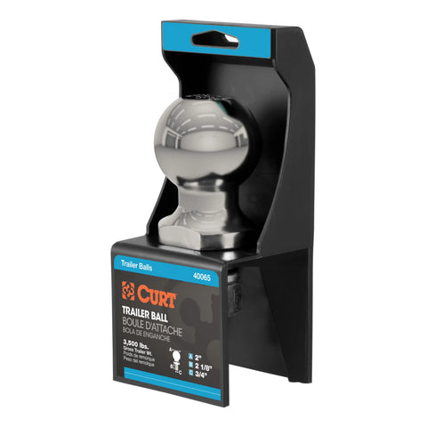 CURT 40082 2 Trailer Ball (3/4 x 2-1/8 Shank, 3,500 lbs., Stainless, Packaged)