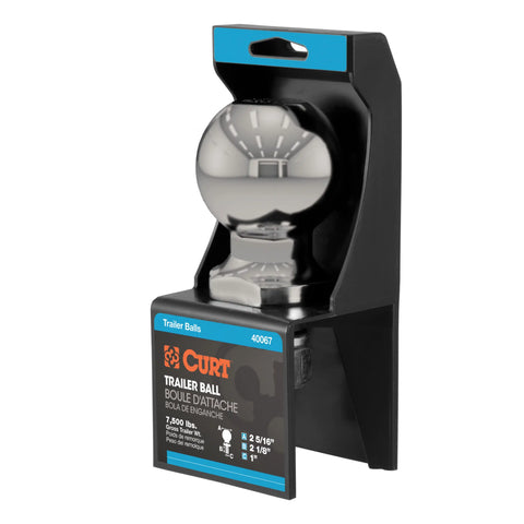 CURT 40084 2-5/16 Trailer Ball (1 x 2-1/8 Shank, 7,500 lbs., Stainless, Packaged)