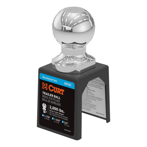 CURT 40161 1-7/8 Trailer Ball (3/4 x 1-5/8 Shank, 2,000 lbs., Chrome, Packaged)