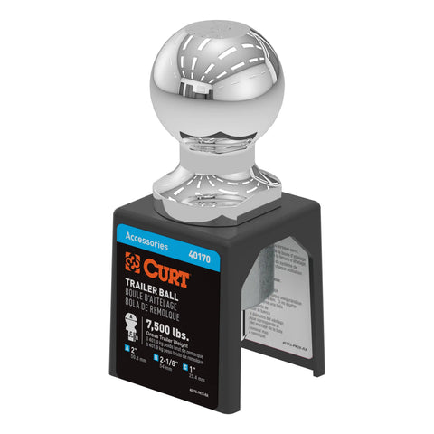 CURT 40170 2 Trailer Ball (1 x 2-1/8 Shank, 7,500 lbs., Chrome, Packaged)