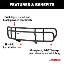ARIES 4076 - 1-1/2-Inch Black Steel Grille Guard, No-Drill, Select Hummer H2