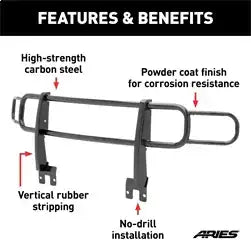 ARIES 4078 - Black Steel Grille Guard, No-Drill, Select Hummer H3, H3T