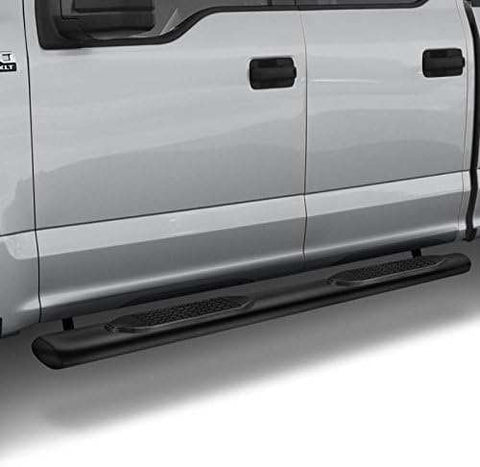 TrailFX A1537B - 4 Inch Oval Straight Powder Coated Black Mild Steel Rocker Panel Mount Cab & Chassis - Crew Cab