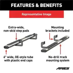 ARIES 4444031 - 6 x 85 Polished Stainless Oval Side Bars, Select Toyota Tundra