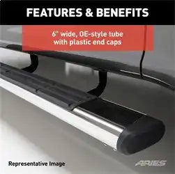 ARIES 4444047 - 6 x 91 Polished Stainless Oval Side Bars, Select Ram 1500 Crew Cab