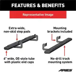 ARIES 4445023 - 6 x 75 Black Aluminum Oval Side Bars, Select Ford F-150, F-250