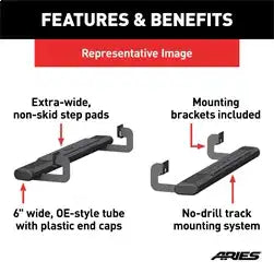 ARIES 4445043 - 6 x 53 Black Aluminum Oval Side Bars, Select Ram 1500, 2500, 3500