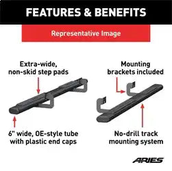 ARIES 4445044 - 6 x 85 Black Aluminum Oval Side Bars, Select Dodge, Ram 1500, 2500, 3500