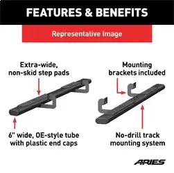 ARIES 4445045 - 6 x 91 Black Aluminum Oval Side Bars, Select Silverado, Sierra 2500, 3500 HD