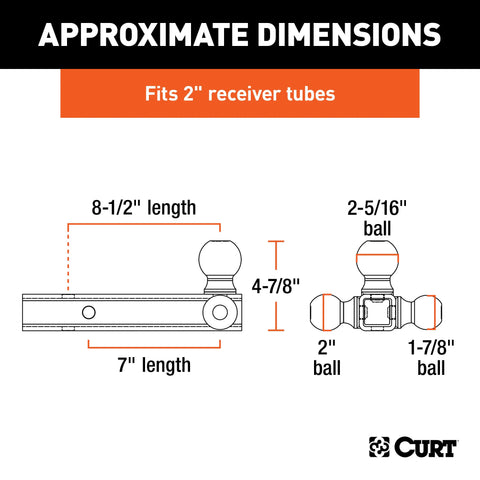 CURT 45001 Multi-Ball Mount (2 Hollow Shank, 1-7/8", 2 & 2-5/16 Chrome Balls)