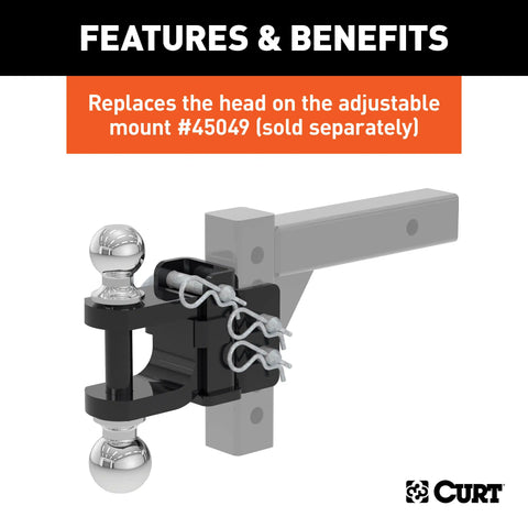 CURT 45008 - Replacement Head for Adjustable Trailer Hitch Ball Mount #45049