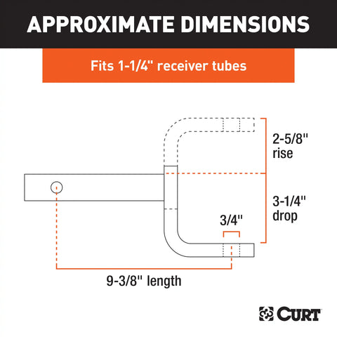 CURT 45026 Class 1 Ball Mount (1-1/4 Shank, 2,000 lbs., 3-1/4 Drop, 9-3/8 Long)