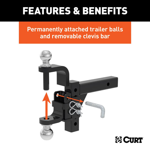 CURT 45049 Adjustable Multipurpose Ball Mount (2 Shank, 2 & 2-5/16 Balls)
