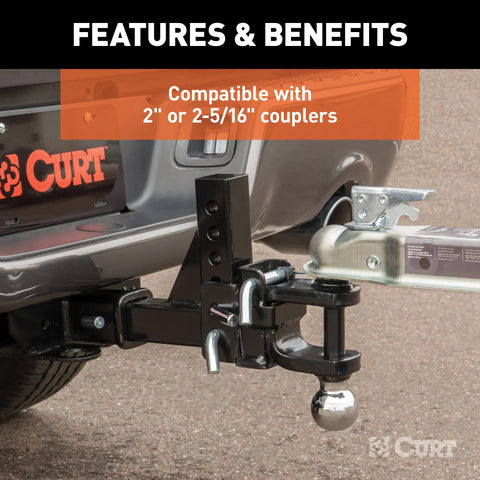 CURT 45049 Adjustable Multipurpose Ball Mount (2 Shank, 2 & 2-5/16 Balls)