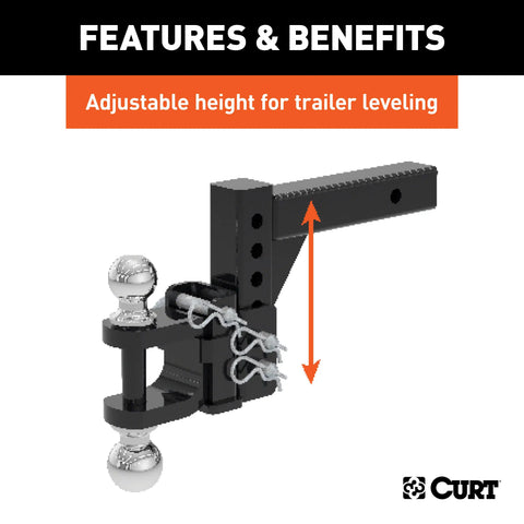 CURT 45049 Adjustable Multipurpose Ball Mount (2 Shank, 2 & 2-5/16 Balls)