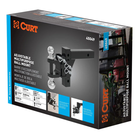 CURT 45049 Adjustable Multipurpose Ball Mount (2 Shank, 2 & 2-5/16 Balls)