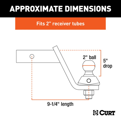 CURT 45144 RockerBall Cushion Hitch with 2 Ball (2 Shank, 7,500 lbs., 5 Drop)