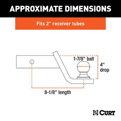 CURT 45151 Fusion Ball Mount with 1-7/8 (2 Shank, 5,000 lbs., 4 Drop)