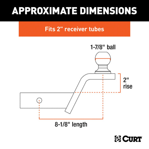CURT 45152 Fusion Ball Mount with 1-7/8 (2 Shank, 5,000 lbs., 2 Rise)