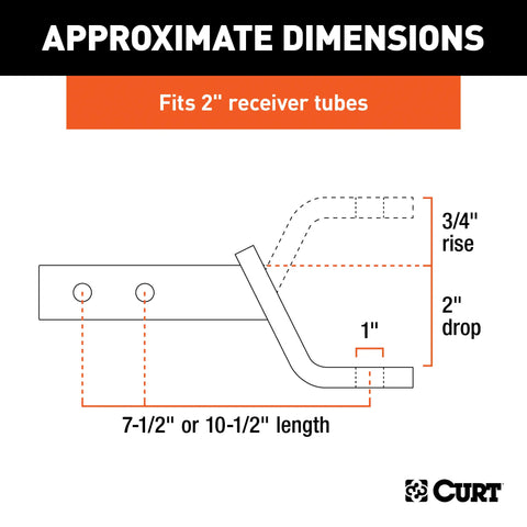 CURT 45220 Dual-Length Ball Mount (2 Shank, 7,500 lbs., 2 Drop, 7-1/2 or 10-1/2 Long)