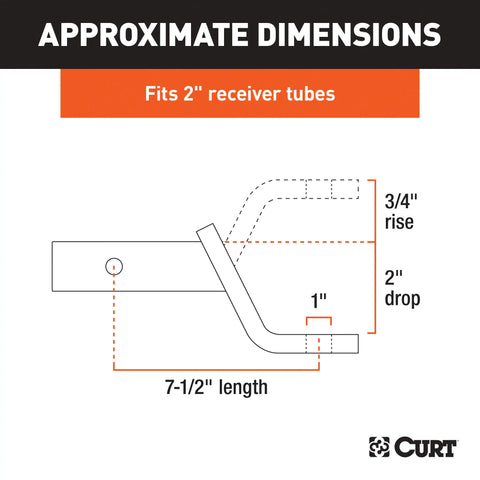 CURT 45290 Class 3 Ball Mount (2 Shank, 7,500 lbs., 2 Drop, 7-1/2 Long, Chrome)