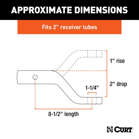 CURT 45340 Forged Ball Mount (2 Shank, 17,000 lbs., 2 Drop, 8-1/2 Long)